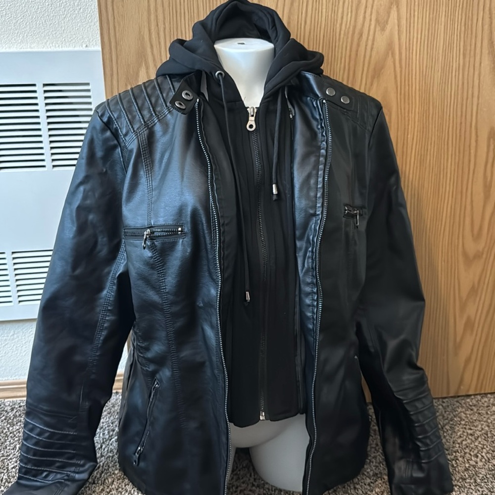 New Women’s Leather Jacket with hoodie